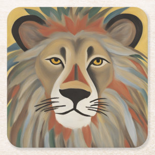Lion Painting Square Paper Coaster