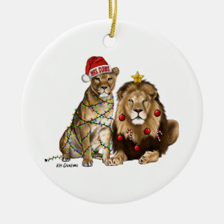 Lion pair ceramic ornament