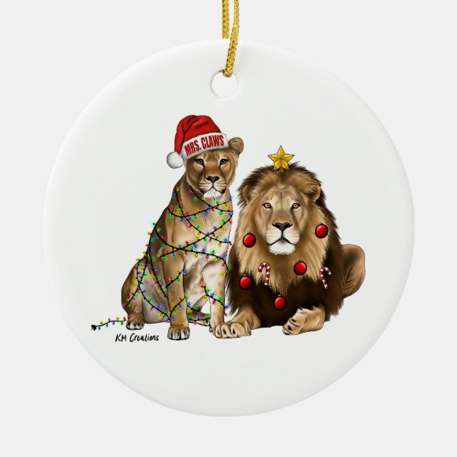 Lion pair ceramic ornament (Front)