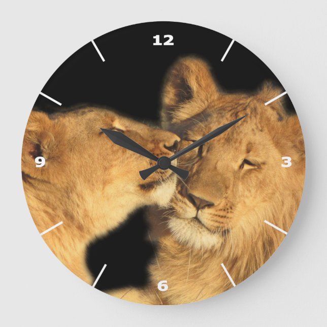 Lion Pair Wall Clock (with white dial) (Front)
