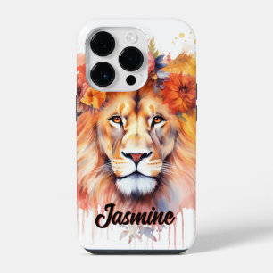 Lion Pastel Flowers Safari Watercolor Savannah Cat iPhone 14 Pro Case