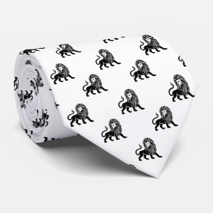 Lion Pattern - Black on White Tie