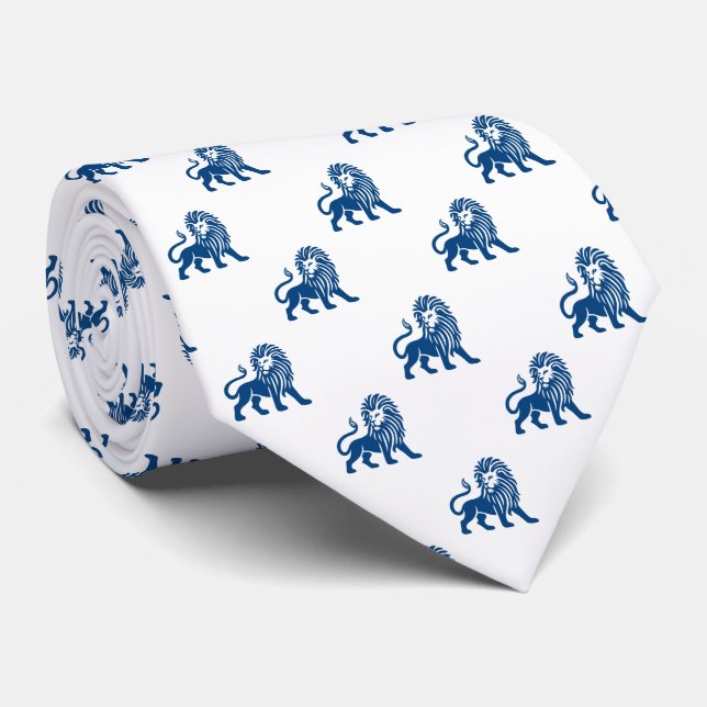 Lion Pattern - Shibori Blue on White Tie (Rolled)