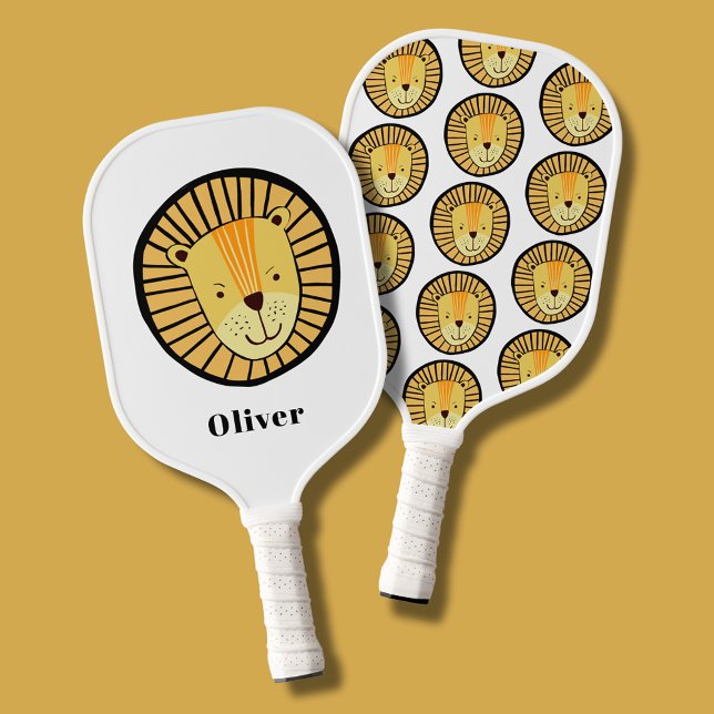 Lion Personalised Name Pickleball Paddle (Custom pickleball paddle with lion pattern to one side, lion motif and personalized name to front. )