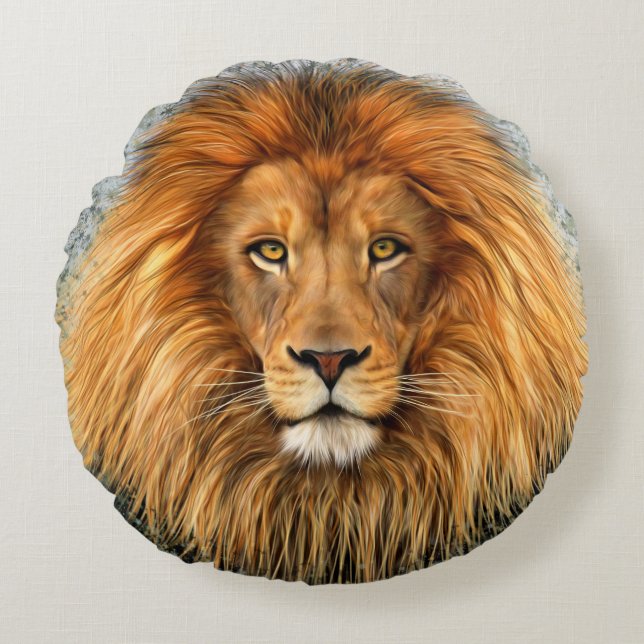 Lion Photograph Paint Art image Round Cushion (Front)