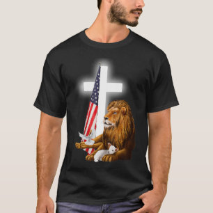 Lion Pigeon Lamb Cross Jesus Lover Christian T-Shirt