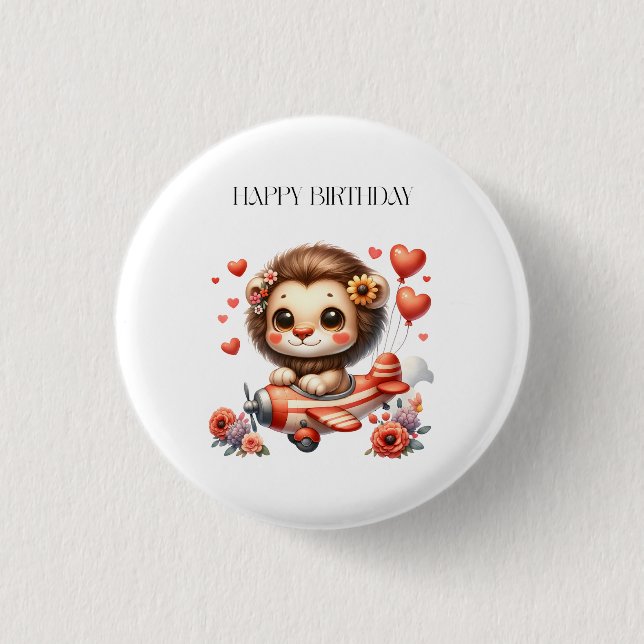 Lion Pilot Birthday 3 Cm Round Badge (Front)