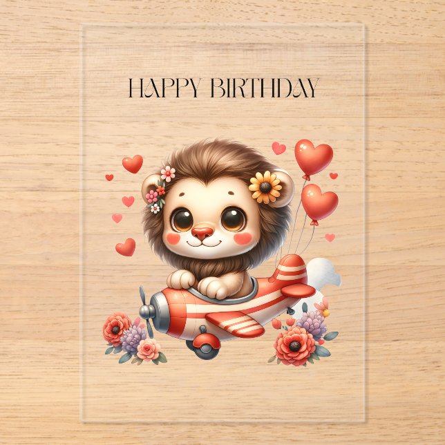 Lion Pilot Birthday Acrylic Invitations (Front)