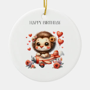 Lion Pilot Birthday Ceramic Ornament