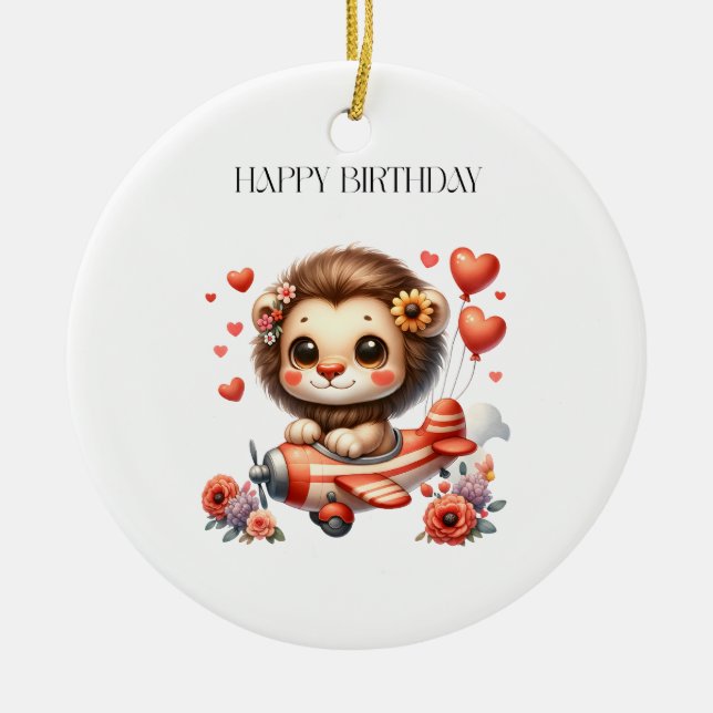 Lion Pilot Birthday Ceramic Ornament (Front)