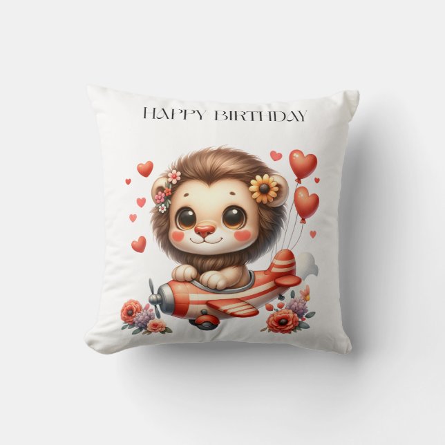 Lion Pilot Birthday Cushion (Front)