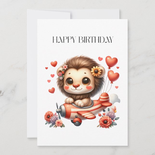 Lion Pilot Birthday Invitation (Front)