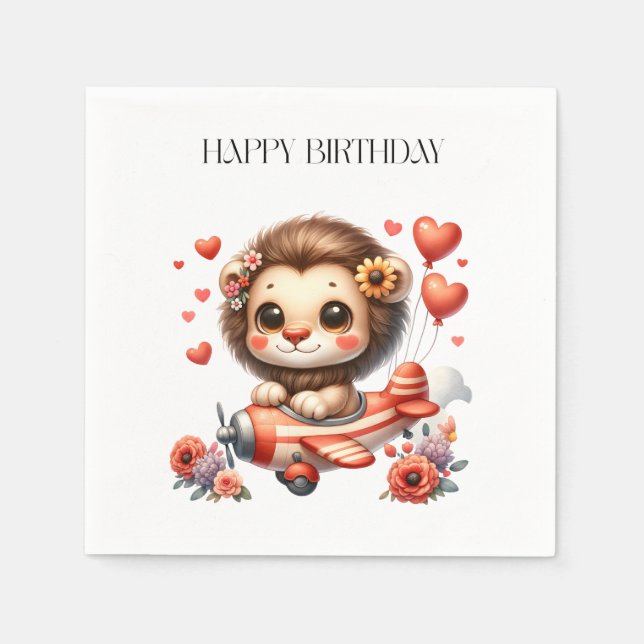 Lion Pilot Birthday Napkin (Front)