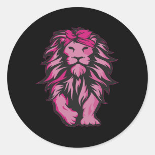 Lion Pink Bandanna Breast Cancer Awareness Survivo Classic Round Sticker