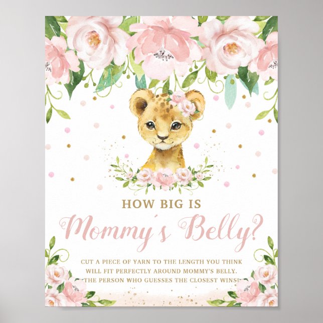 Lion Pink Floral How Big is Mummy's Belly Game Poster (Front)