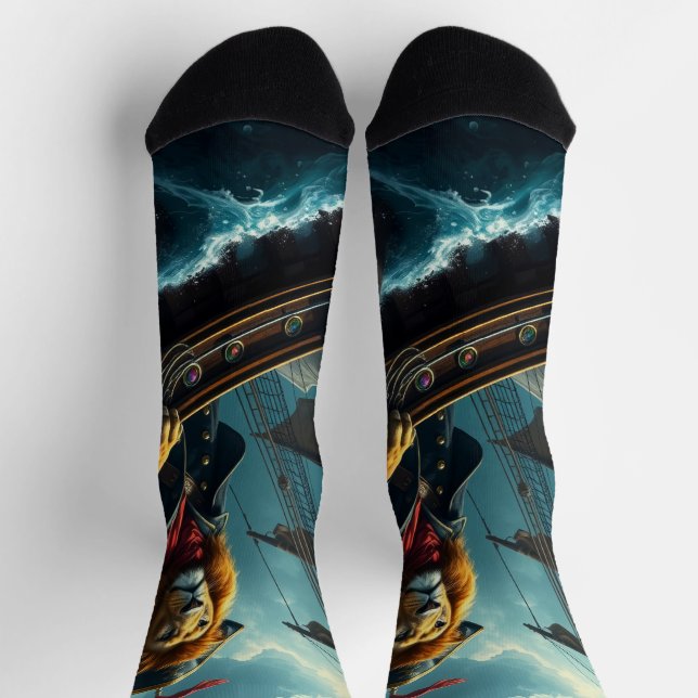 Lion Pirate Ship at Sea Socks (Top)