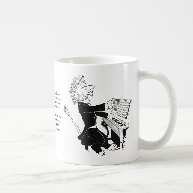 Lion Playing Piano Antique Louis Wain Drawing Coffee Mug (Right)