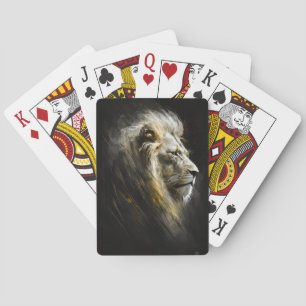 Lion Portrait Animal Nature Wildlife Dark Painting Playing Cards