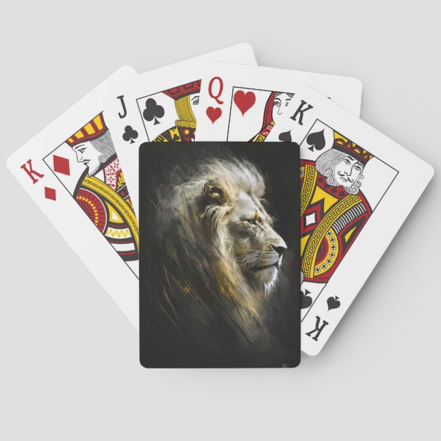 Lion Portrait Animal Nature Wildlife Dark Painting Playing Cards (Back)