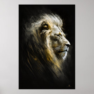 Lion Portrait Animal Nature Wildlife Dark Painting Poster