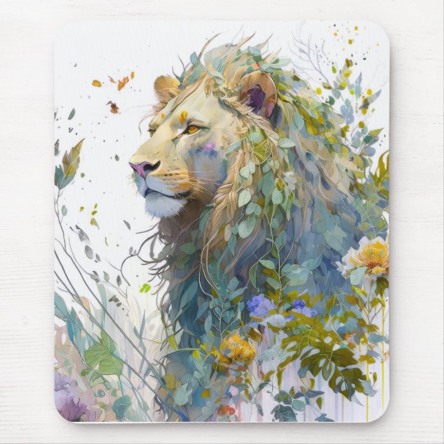 Lion Portrait Animal Painting Wildlife Forest Mouse Pad (Front)
