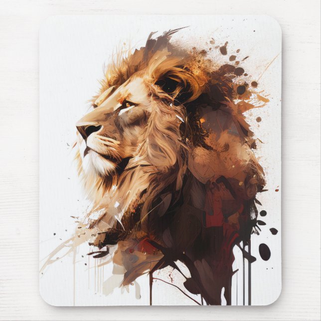 Lion Portrait Animal Painting Wildlife Mountain Mouse Pad (Front)