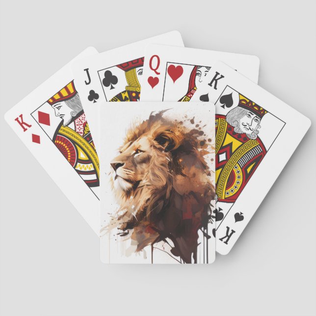 Lion Portrait Animal Painting Wildlife Mountain Playing Cards (Back)