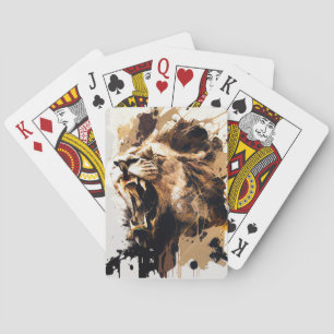 Lion Portrait Animal Painting Wildlife Mountain Playing Cards