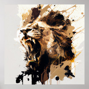 Lion Portrait Animal Painting Wildlife Mountain Poster