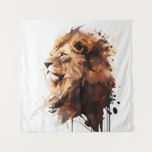 Lion Portrait Animal Painting Wildlife Mountain Tapestry