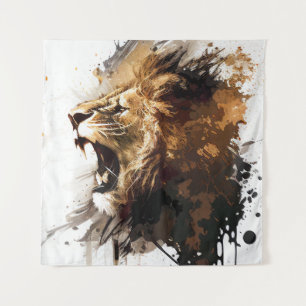 Lion Portrait Animal Painting Wildlife Mountain Tapestry