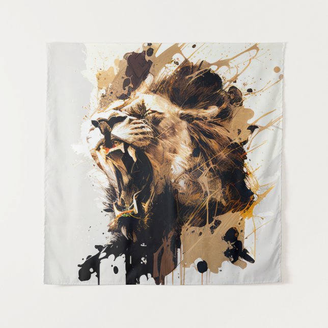 Lion Portrait Animal Painting Wildlife Mountain Tapestry (Front)