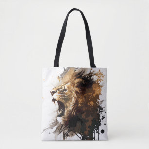Lion Portrait Animal Painting Wildlife Mountain Tote Bag