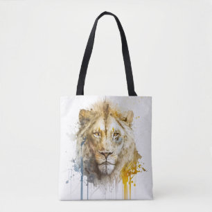 Lion Portrait Animal Painting Wildlife Mountain Tote Bag