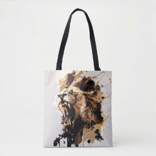 Lion Portrait Animal Painting Wildlife Mountain Tote Bag