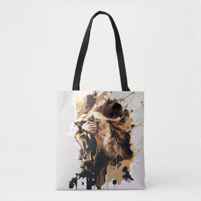 Lion Portrait Animal Painting Wildlife Mountain Tote Bag (Front)