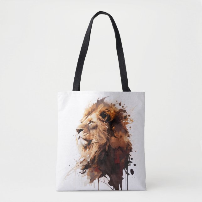 Lion Portrait Animal Painting Wildlife Mountain Tote Bag (Front)