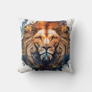 Lion Portrait Animal Painting Wildlife Outdoors Cushion