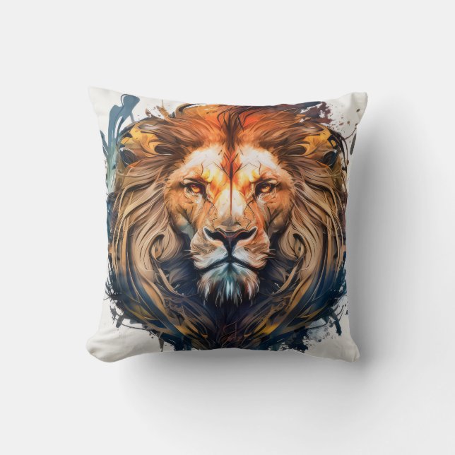Lion Portrait Animal Painting Wildlife Outdoors Cushion (Front)
