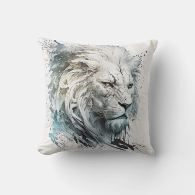 Lion Portrait Animal Painting Wildlife Outdoors  Cushion (Front)