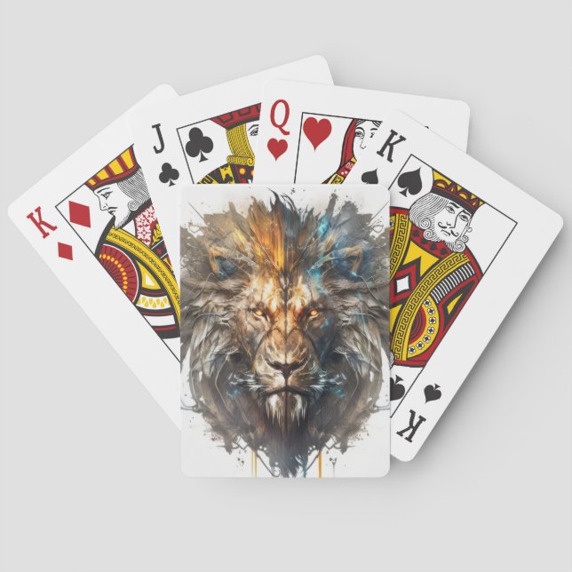 Lion Portrait Animal Painting Wildlife Outdoors Playing Cards (Back)