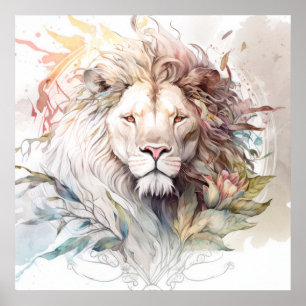 Lion Portrait Animal Painting Wildlife Outdoors Poster