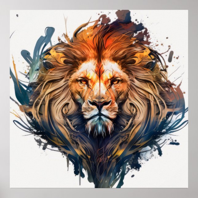 Lion Portrait Animal Painting Wildlife Outdoors Poster (Front)