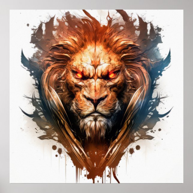 Lion Portrait Animal Painting Wildlife Outdoors Poster (Front)