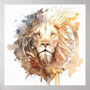 Lion Portrait Animal Painting Wildlife Outdoors Poster