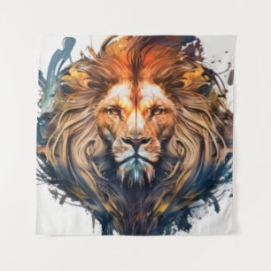 Lion Portrait Animal Painting Wildlife Outdoors Tapestry