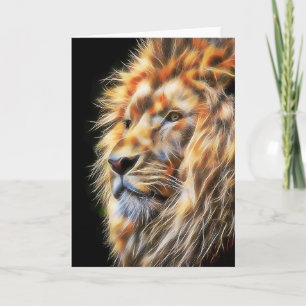 Lion Portrait Fractal And Paint Digital, Greeting Card
