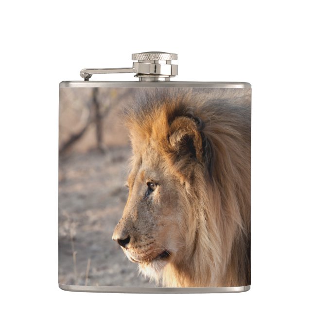 Lion Portrait Hip Flask (Front)