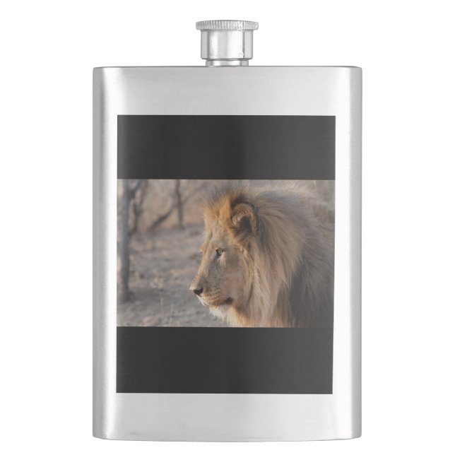 Lion Portrait Hip Flask (Front)