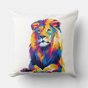 Lion Portrait Illustration Watercolour Painting Cushion